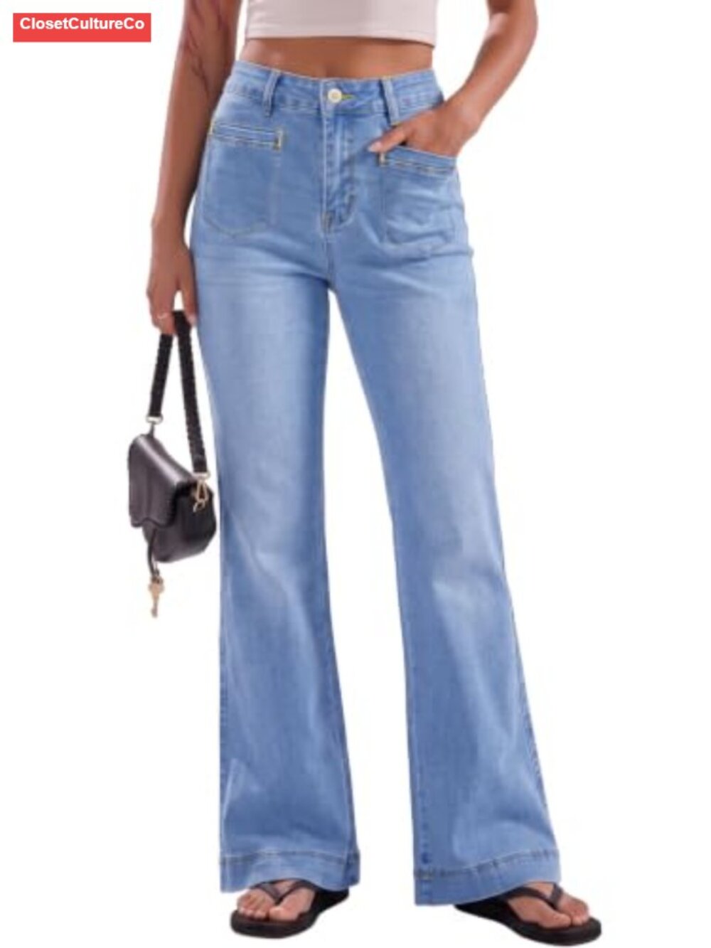 Sidefeel High Waisted Flare Boot Cut Wide Leg Denim Jeans